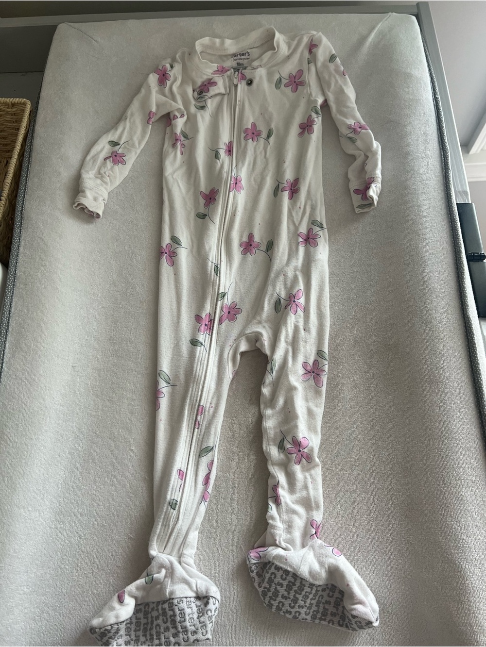 Carter's White Footed One-Piece with Pink Floral Print